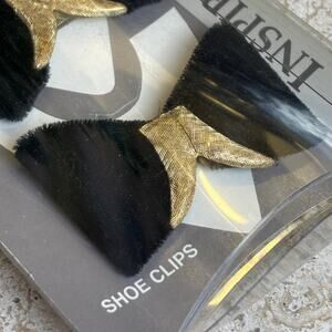 Vintage Black Velvet Gold Bows Evening Wedding Formal Cocktail Shoe Clips